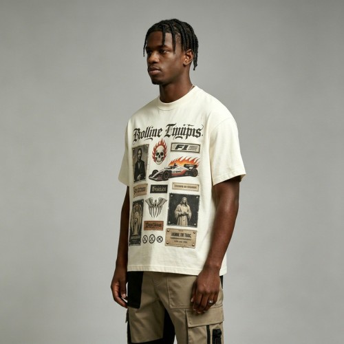 Distressed Appliqué Patchwork Printed Washed T-shirt | 100% Cotton Oversized Fit | Custom Streetwear