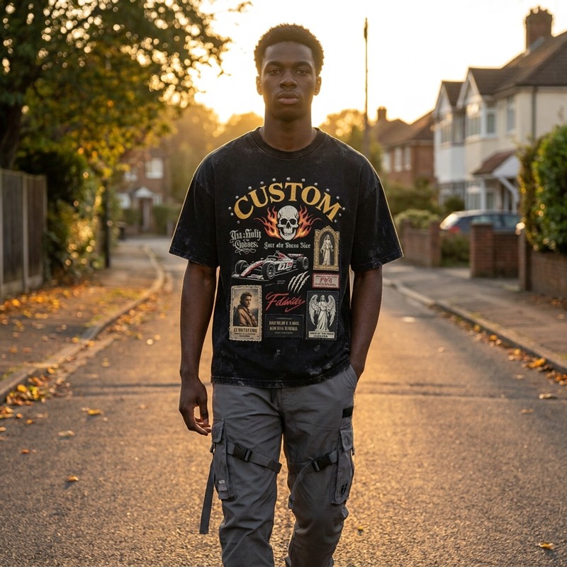 Vintage Washed Rivet Patch Print T-shirt