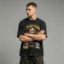 Vintage Washed Rivet Patch Print T-shirt | Street Daily Outfit | Custom Streetwear Manufacturer