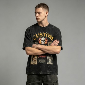 Vintage Washed Rivet Patch Print T-shirt | Street Daily Outfit | Custom Streetwear Manufacturer