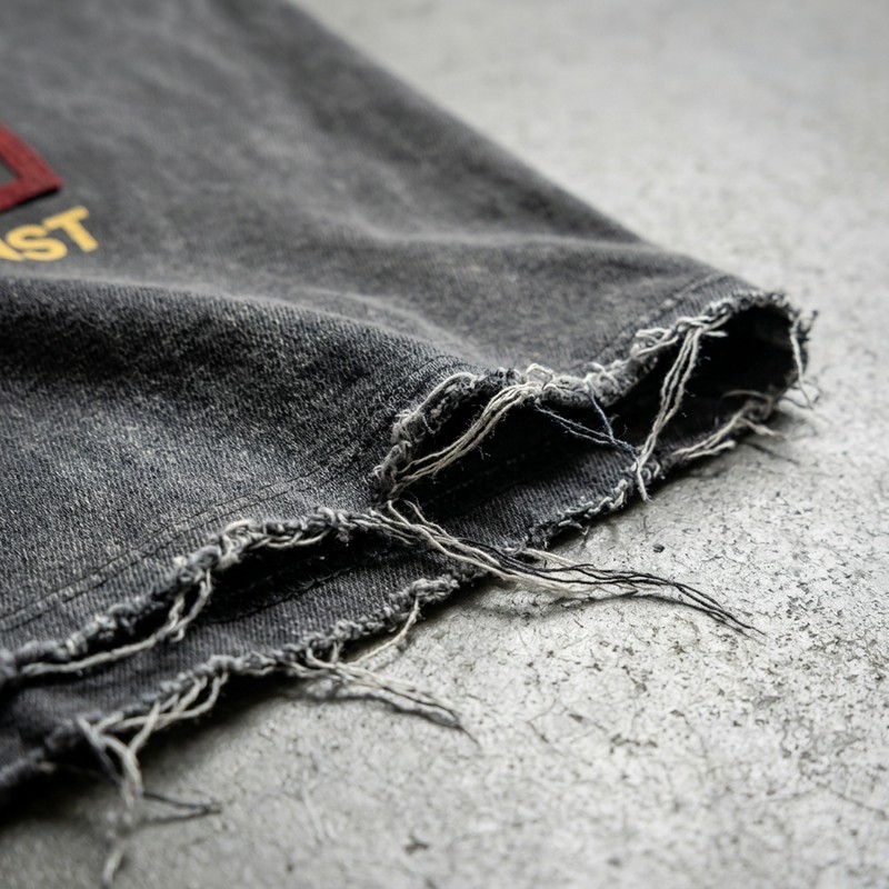 Rhinestone Skull Distressed Raw Edge Washed T-shirt
