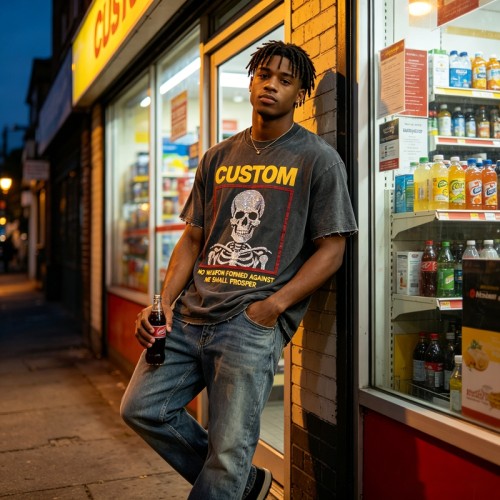 Rhinestone Skull Distressed Raw Edge Washed T-shirt | 100% Cotton | Custom Streetwear Manufacturer