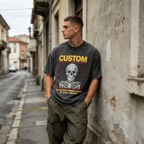 Rhinestone Skull Distressed Raw Edge Washed T-shirt | 100% Cotton | Custom Streetwear Manufacturer