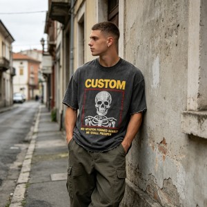Rhinestone Skull Distressed Raw Edge Washed T-shirt | 100% Cotton | Custom Streetwear Manufacturer