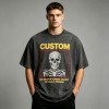 Rhinestone Skull Distressed Raw Edge Washed T-shirt | 100% Cotton | Custom Streetwear Manufacturer