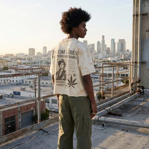 Washed Spray Dye DTG Print Crop T-shirt | Vintage Distressed Frayed Hem | 100% Cotton Oversized Fit | Custom Streetwear
