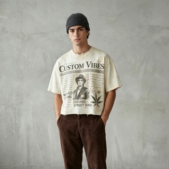 Washed Spray Dye DTG Print Crop T-shirt | Vintage Distressed Frayed Hem | 100% Cotton Oversized Fit | Custom Streetwear