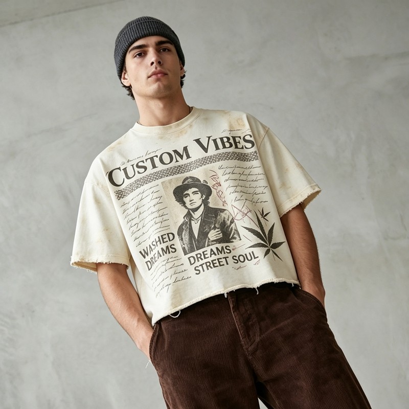 Washed Spray Dye DTG Print Crop T-shirt