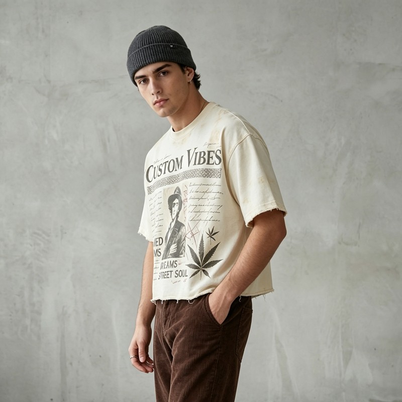 Washed Spray Dye DTG Print Crop T-shirt