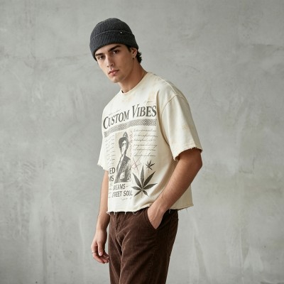 Washed Spray Dye DTG Print Crop T-shirt | Vintage Distressed Frayed Hem | 100% Cotton Oversized Fit | Custom Streetwear