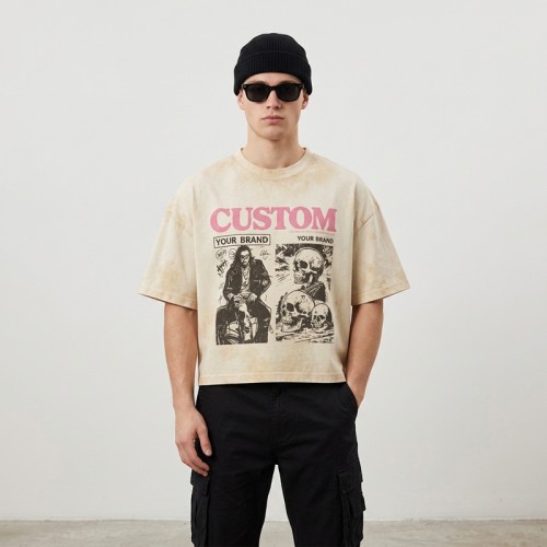 Spray Dye Puff DTG Print Vintage T-shirt | Acid Wash Distressed | Oversized Fit | Streetwear Manufacturer