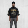 Washed DTG Soldier Skull Mock Neck Cropped Oversize Tee | Boxy Fit | Military Punk Streetwear | OEM Streetwear