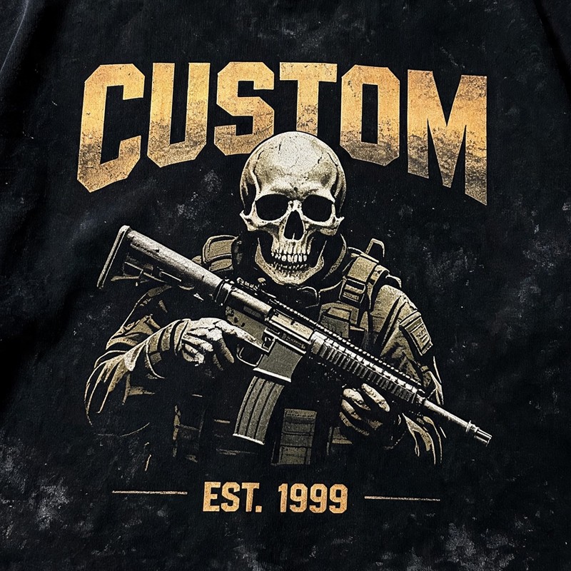 Washed DTG Soldier Skull Mock Neck Cropped Oversize Tee