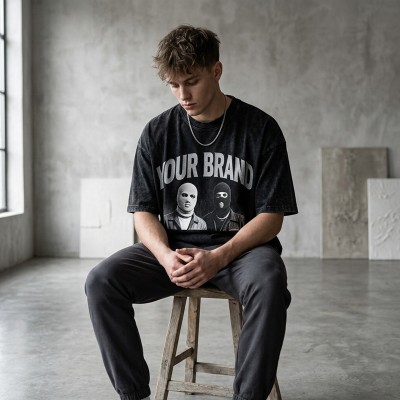Washed DTG Print Oversize T Shirt | Vintage Acid Washed | Boxy Fit | Daily Street Hip Hop Wear | Custom Streetwear