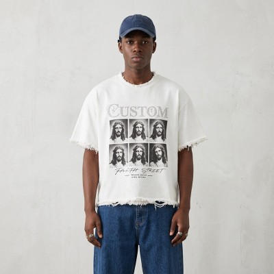 Rhinestone and DTG Print Crop T-shirt | Frayed Hem Distressed | Custom Streetwear Manufacturer