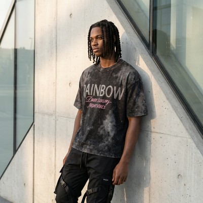 Wash Beaded Screen Print T-shirt | Vintage Acid Wash Bead Embellishment | Streetwear Manufacturer