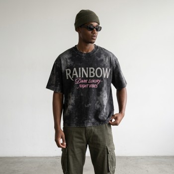 Wash Beaded Screen Print T-shirt | Vintage Acid Wash Bead Embellishment | Streetwear Manufacturer