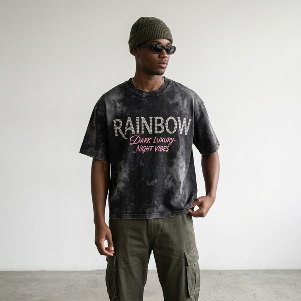 Wash Beaded Screen Print T-shirt | Vintage Acid Wash Bead Embellishment | Streetwear Manufacturer
