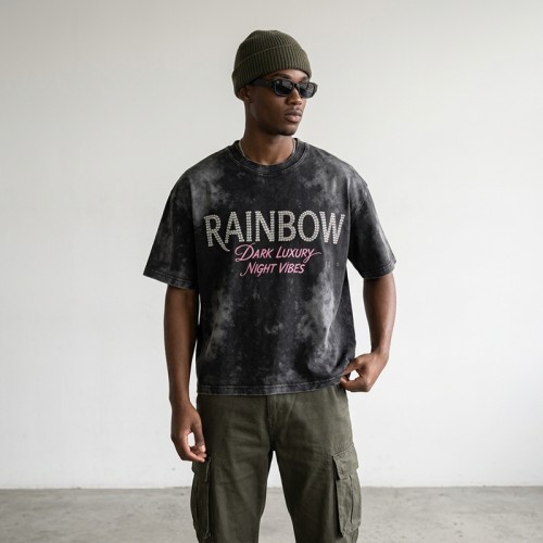 Wash Beaded Screen Print T-shirt | Vintage Acid Wash Bead Embellishment | Streetwear Manufacturer