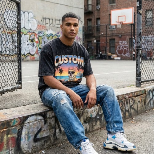 Acid Washed DTG Print Rhinestone Hotfix T-shirt | Oversized Boxy Fit | Custom Streetwear Manufacturer