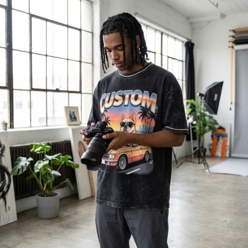 Acid Washed DTG Print Rhinestone Hotfix T-shirt | Oversized Boxy Fit | Custom Streetwear Manufacturer