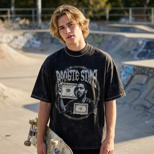 Acid Washed Rhinestone Applique DTG Print T-shirt | Oversized Drop Shoulder | Custom Streetwear
