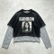 Washed Cracked Screen Print Fake Two Piece Cropped T-shirt | Frayed Raw Hem | Vintage Retro Streetwear | OEM Streetwear
