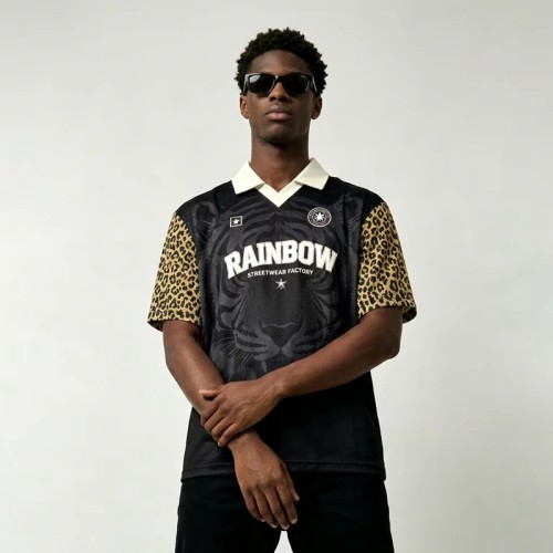 DTG Tiger Print and Screen Print Logo Applique T-shirt | Vintage Leopard Polo Jersey | OEM Streetwear