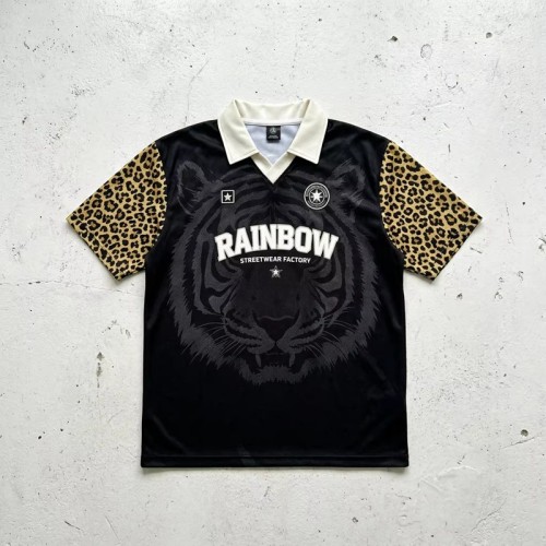 DTG Tiger Print and Screen Print Logo Applique T-shirt | Vintage Leopard Polo Jersey | OEM Streetwear
