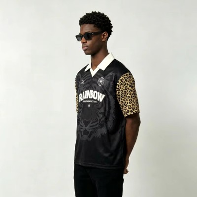 DTG Tiger Print and Screen Print Logo Applique T-shirt | Vintage Leopard Polo Jersey | OEM Streetwear