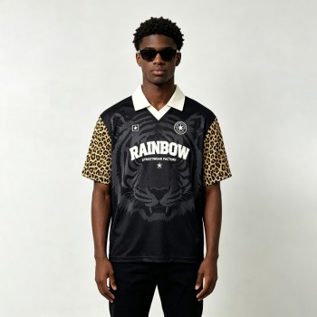 DTG Tiger Print and Screen Print Logo Applique T-shirt | Vintage Leopard Polo Jersey | OEM Streetwear