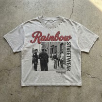 Vintage Distressed Washed Rivet DTG Print T-shirt | Eyelet Rivet Neckline | 100% Cotton Oversized Fit | Streetwear Manufacturer