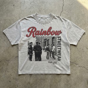 Vintage Distressed Washed Rivet DTG Print T-shirt | Eyelet Rivet Neckline | 100% Cotton Oversized Fit | Streetwear Manufacturer