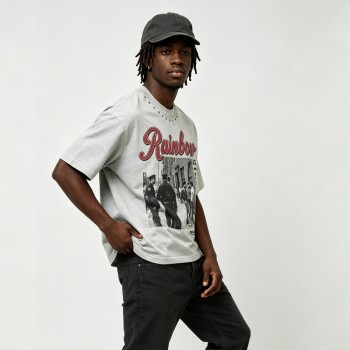 Vintage Distressed Washed Rivet DTG Print T-shirt | Eyelet Rivet Neckline | 100% Cotton Oversized Fit | Streetwear Manufacturer