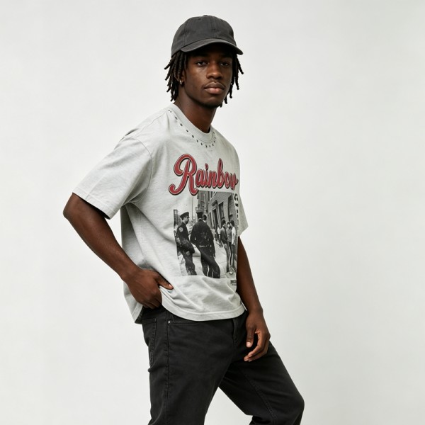Vintage Distressed Washed Rivet DTG Print T-shirt | Eyelet Rivet Neckline | 100% Cotton Oversized Fit | Streetwear Manufacturer