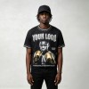 Rhinestone Stud Rivet DTG Print Screen Print Tee | Vintage Washed Boxing Print T-shirt | 100% Cotton | OEM Streetwear