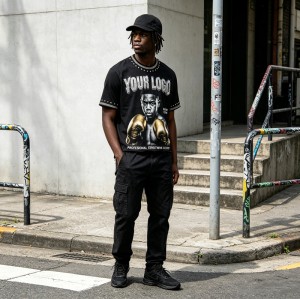 Rhinestone Stud Rivet DTG Print Screen Print Tee | Vintage Washed Boxing Print T-shirt | 100% Cotton | OEM Streetwear