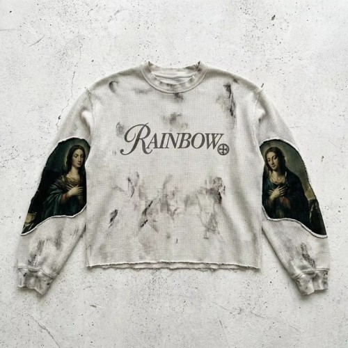 Washed Hand Paint Applique DTG Print Waffle Knit Crop t-shirt | Religious Retro Street Top | Custom Streetwear