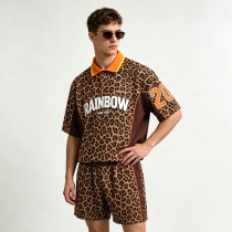 Vintage Embroidered Applique Leopard Polo T-shirt | Mesh Knit Fabric Oversize Fit | Streetwear Manufacturer