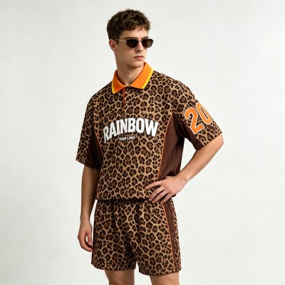 Vintage Embroidered Applique Leopard Polo T-shirt | Mesh Knit Fabric Oversize Fit | Streetwear Manufacturer