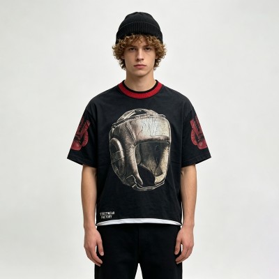 Vintage Washed DTG Print Boxing Graphic T-shirt | Acid Washed Crack Print | 100% Cotton Oversized Fit |Custom Streetwear