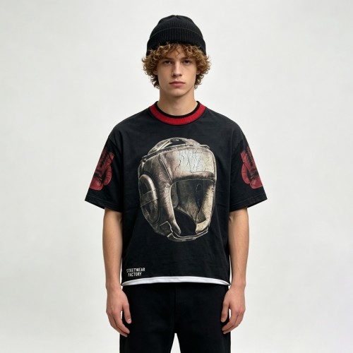 Vintage Washed DTG Print Boxing Graphic T-shirt | Acid Washed Crack Print | 100% Cotton Oversized Fit |Custom Streetwear