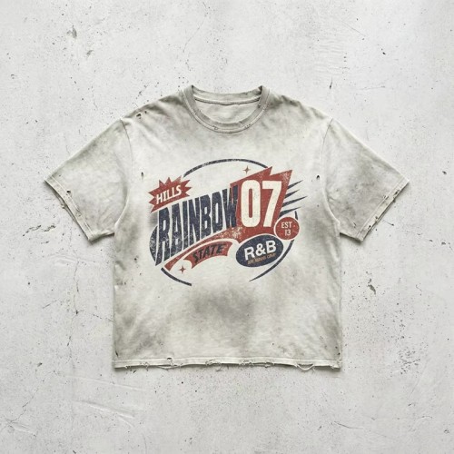 Vintage Washed Spray Dye Screen Print T-shirt | 100% Cotton Oversized Short Sleeve | Custom Streetwear Manufacturer