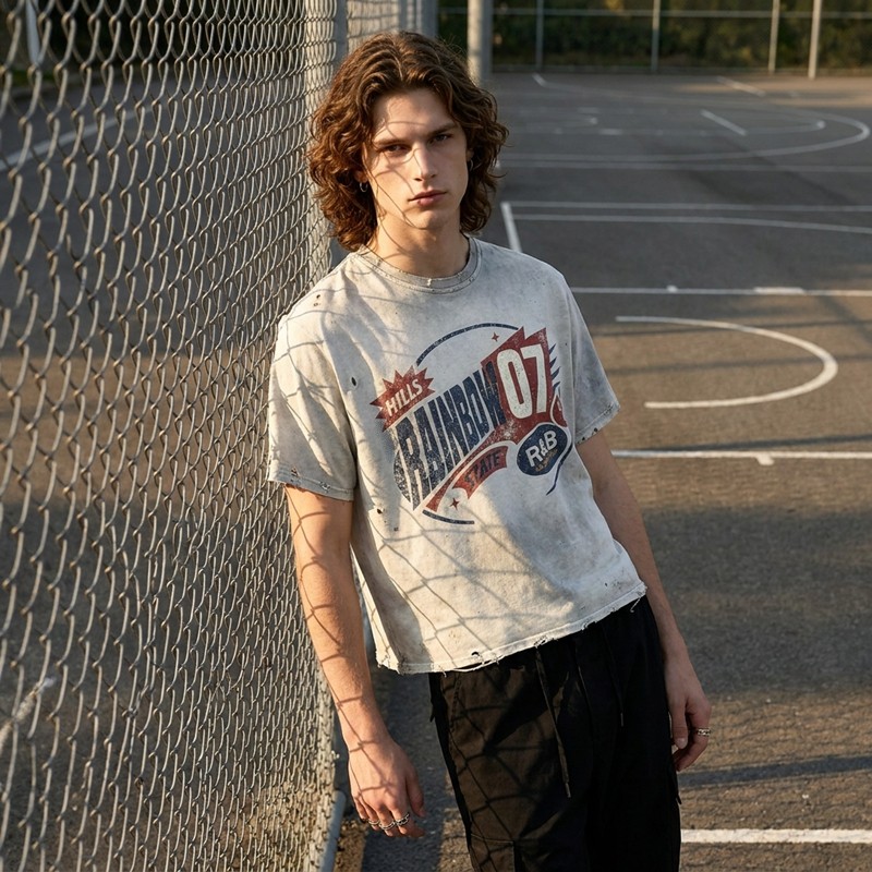 Vintage Washed Spray Dye Screen Print T-shirt