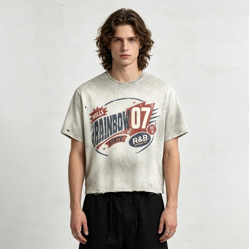Vintage Washed Spray Dye Screen Print T-shirt | 100% Cotton Oversized Short Sleeve | Custom Streetwear Manufacturer