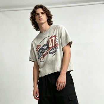 Vintage Washed Spray Dye Screen Print T-shirt | 100% Cotton Oversized Short Sleeve | Custom Streetwear Manufacturer