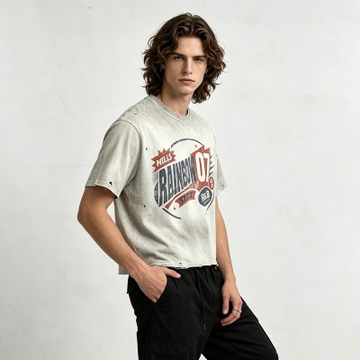 Vintage Washed Spray Dye Screen Print T-shirt | 100% Cotton Oversized Short Sleeve | Custom Streetwear Manufacturer