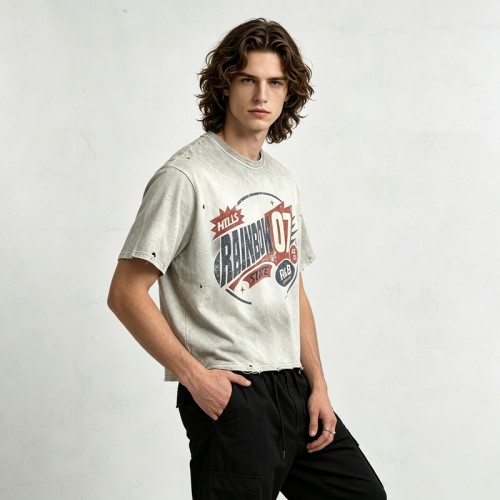 Vintage Washed Spray Dye Screen Print T-shirt | 100% Cotton Oversized Short Sleeve | Custom Streetwear Manufacturer