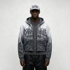 Gradient Washed DTG Print Rivet Cropped Zip Up Hoodie | Full Zip Hooded Top | OEM Streetwear