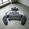 Gradient Washed DTG Print Rivet Cropped Zip Up Hoodie | Full Zip Hooded Top | OEM Streetwear